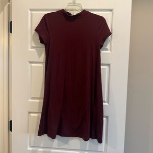 Pink Rose Maroon Short Sleeve Dress